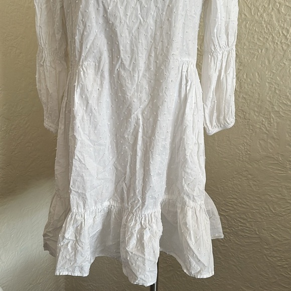 Zara White Swiss Dot Bubble Sleeves Ruffle Hem Dress XS - Picture 3 of 8